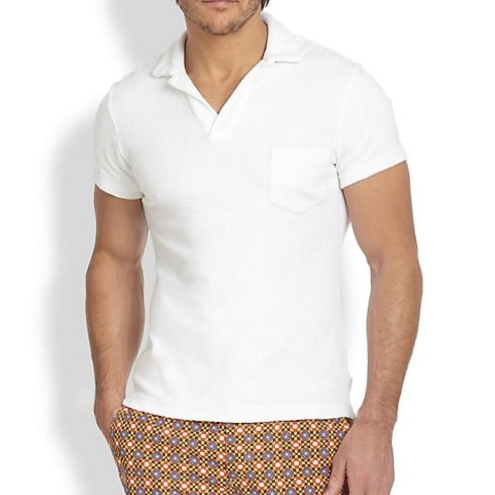 Orlebar Brown Terry Cotton Towelling Resort Polo Shirt White Men's Sz M-L